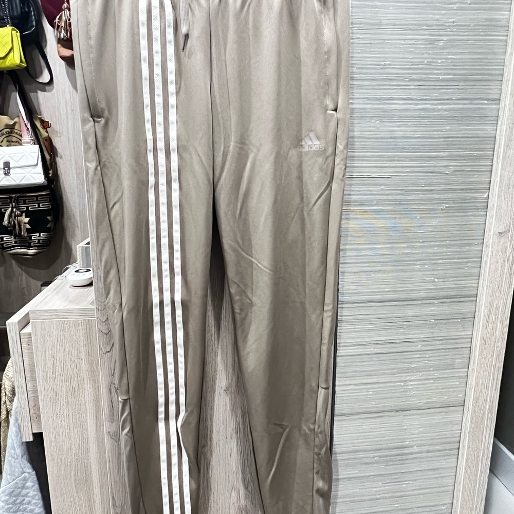 Adidas Beige Track Pants with White Accents